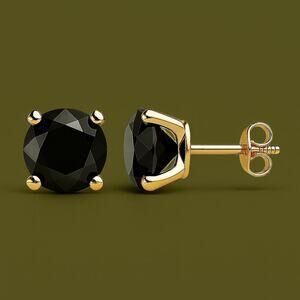 1ct Black Diamond Stud Earrings | 14K Yellow Gold | Bold & Minimalist NWT